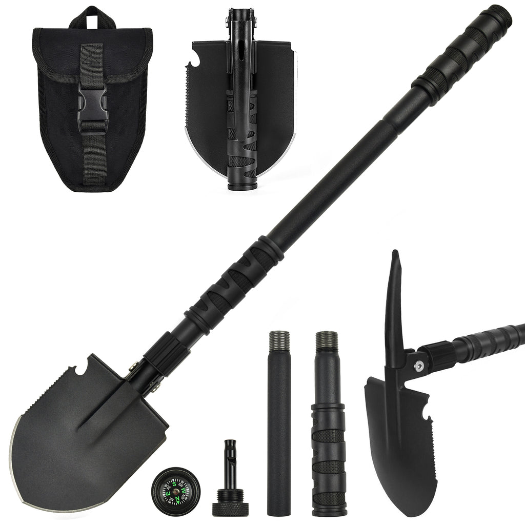 Yeacool Camping Shovel Folding, Camp Shovels, Foldable Entrenching Tool, with Pickaxe, Survival Spade, High Carbon Steel, for Digging, Backpacking, Hiking, Gardening, Emergency, Outdoor