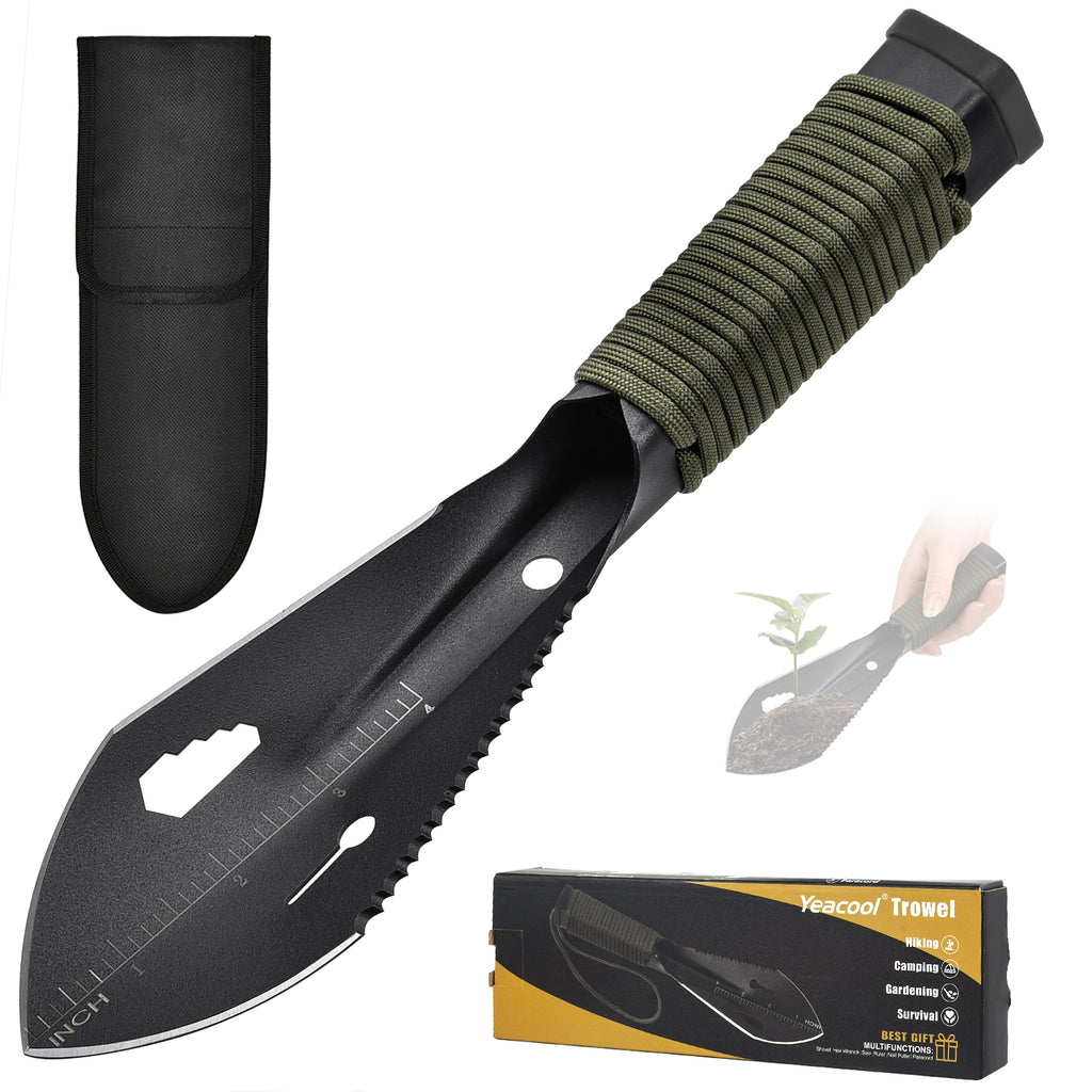 Yeacool Backpacking Shovel, Camping Hand Trowel, Lightweight Hiking Shovel, Small Potty Multitool with Carrying Pouch for Digging, Metal Detecting, Gardening, Survival and Outdoor