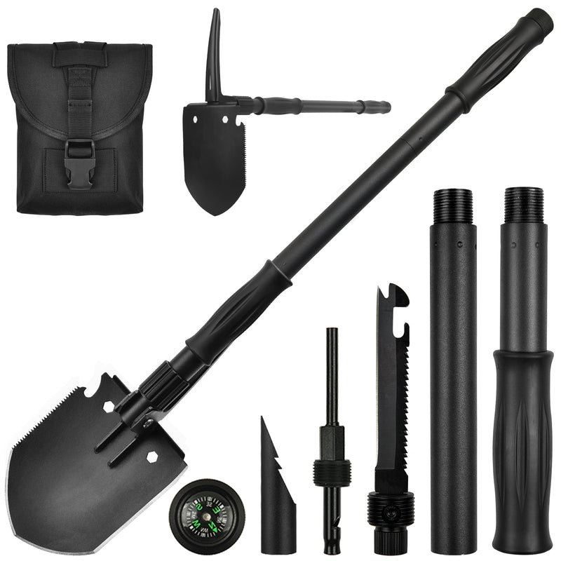 Yeacool Survival Shovel, Camping Folding Shovels, Military Spade Multitool, Tactical Trench Tool, with Pickaxe, Molle Bag, Foldable, for Digging, Metal-Detecting, Off Roading, Emergency and Outdoor