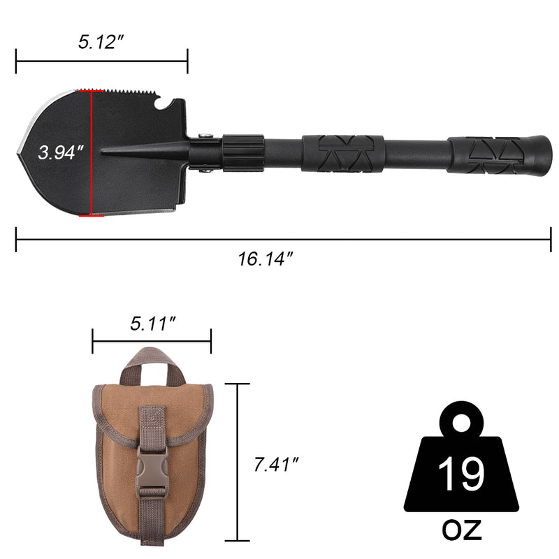 Yeacool Camping Shovel Foldable, Folding Trench Shovel, Metal Detector Accessories, Army Trenching Tool with Pickaxe, Collapsible Tactical Multi-Tool for Surival, Digging, Backpacking, Car Emergency