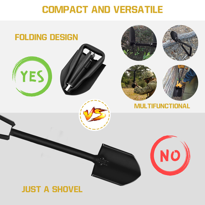 Yeacool Camping Shovel w/Pick 23 inch, Folding Entrenching Tool, Heavy Duty Carbon Steel, Survival Portable Shovel, with Carry Case for Digging, Off-Roading, Gardening and Car Eemergency