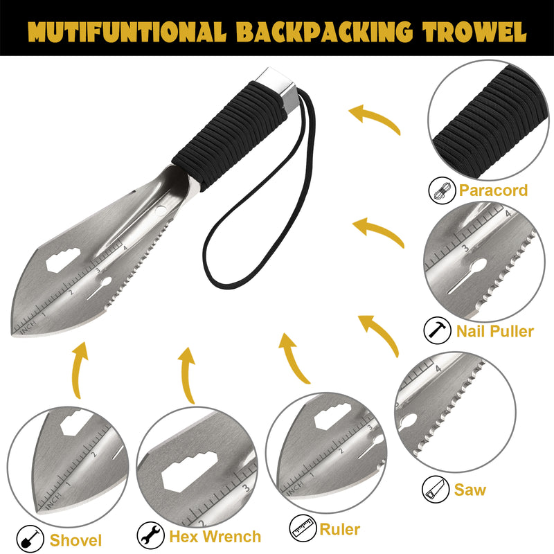 Yeacool Backpacking Shovel, Camping Hand Trowel, Lightweight Hiking Shovel, Small Potty Multitool with Carrying Pouch for Digging, Metal Detecting, Gardening, Survival and Outdoor