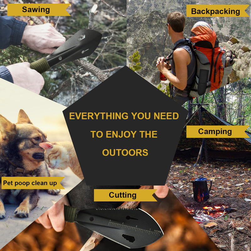 Yeacool Backpacking Shovel, Camping Hand Trowel, Lightweight Hiking Shovel, Small Potty Multitool with Carrying Pouch for Digging, Metal Detecting, Gardening, Survival and Outdoor