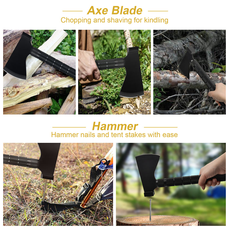 Yeacool Camping Hatchet, Survival Axe, Camp Axes and Hatchets, Folding Hatchet Multiool, with Hammer Sheath, Survival Kit Axe for Camping, Hunting, Hiking, Emergency Outdoor
