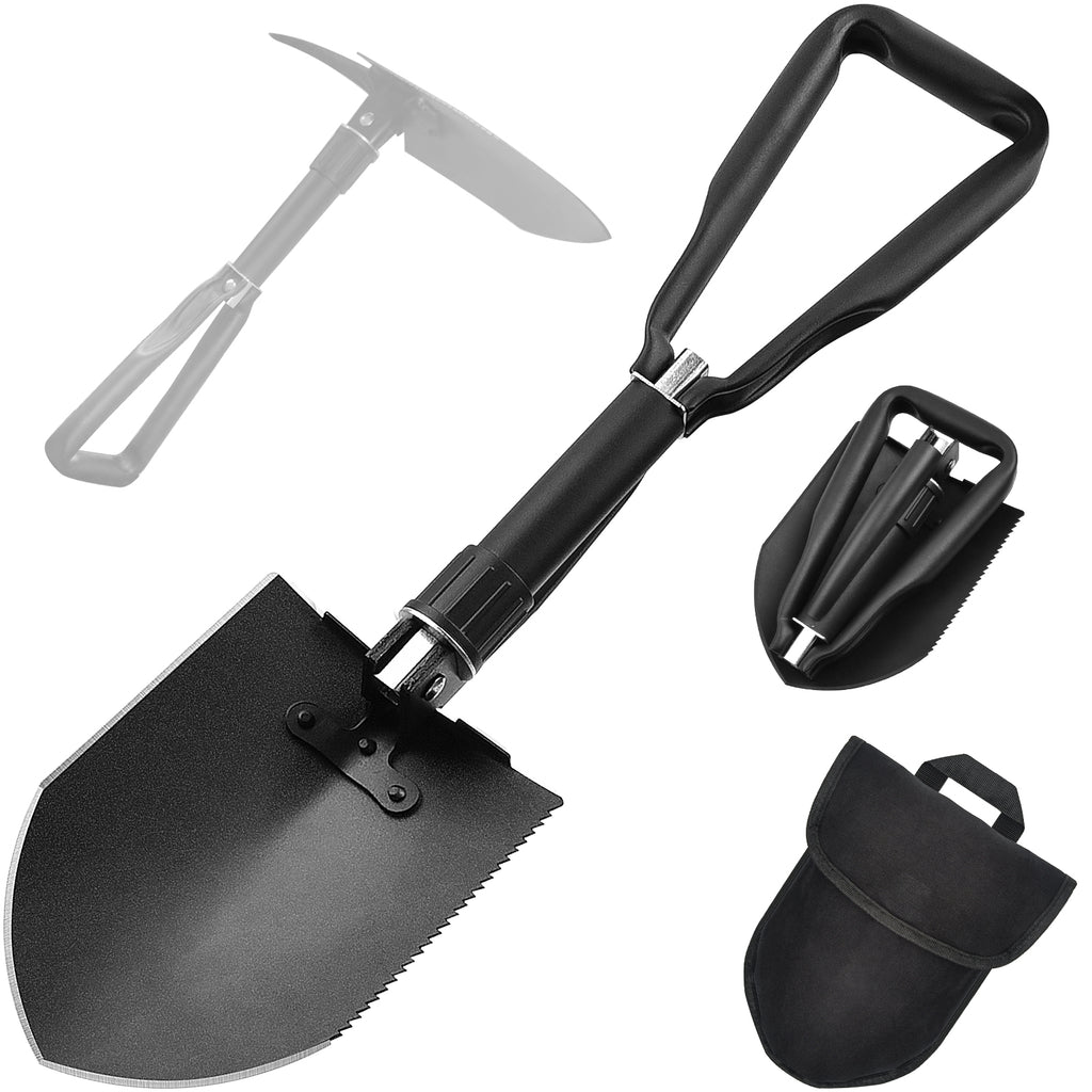 Yeacool Camping Shovel w/Pick 23 inch, Folding Entrenching Tool, Heavy Duty Carbon Steel, Survival Portable Shovel, with Carry Case for Digging, Off-Roading, Gardening and Car Eemergency