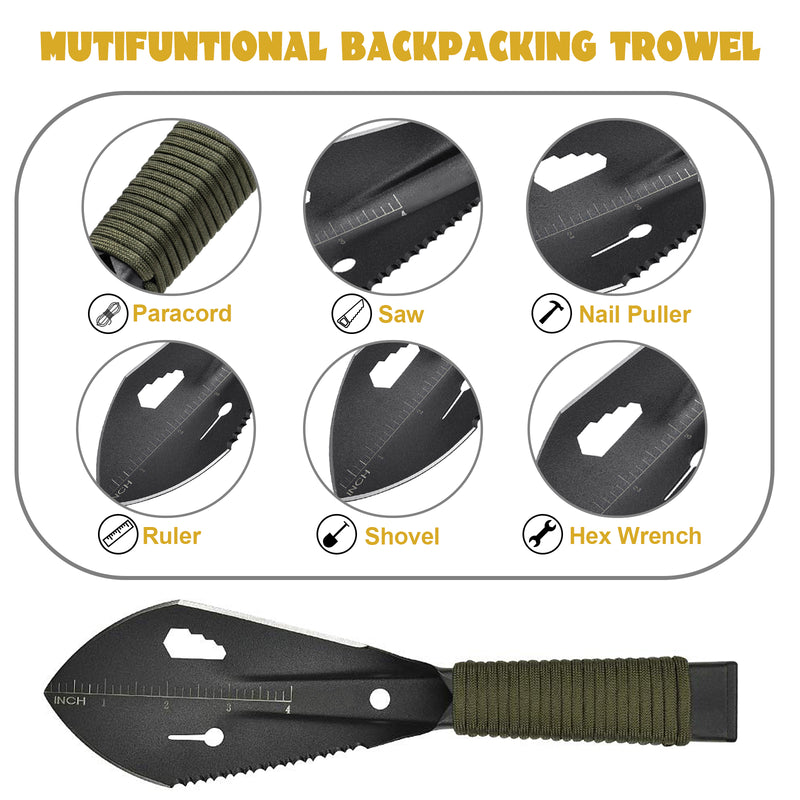 Yeacool Backpacking Shovel, Camping Hand Trowel, Lightweight Hiking Shovel, Small Potty Multitool with Carrying Pouch for Digging, Metal Detecting, Gardening, Survival and Outdoor