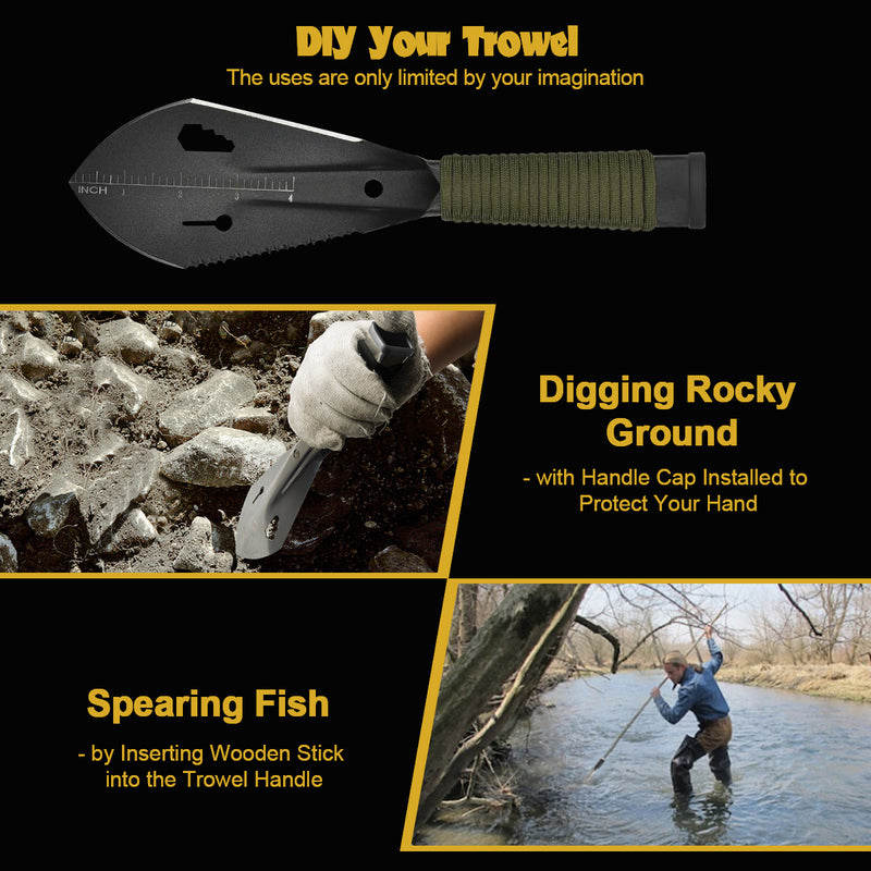 Yeacool Backpacking Shovel, Camping Hand Trowel, Lightweight Hiking Shovel, Small Potty Multitool with Carrying Pouch for Digging, Metal Detecting, Gardening, Survival and Outdoor