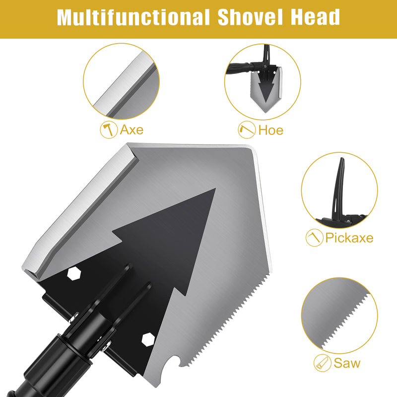 Yeacool Camping Shovel 38'', with Pickaxe, Survival Folding Spade, Tactical Heavyduty Multitool, Military Compact Shovel for Off-Roading, Entrenching, Car Emergency, Outdoor