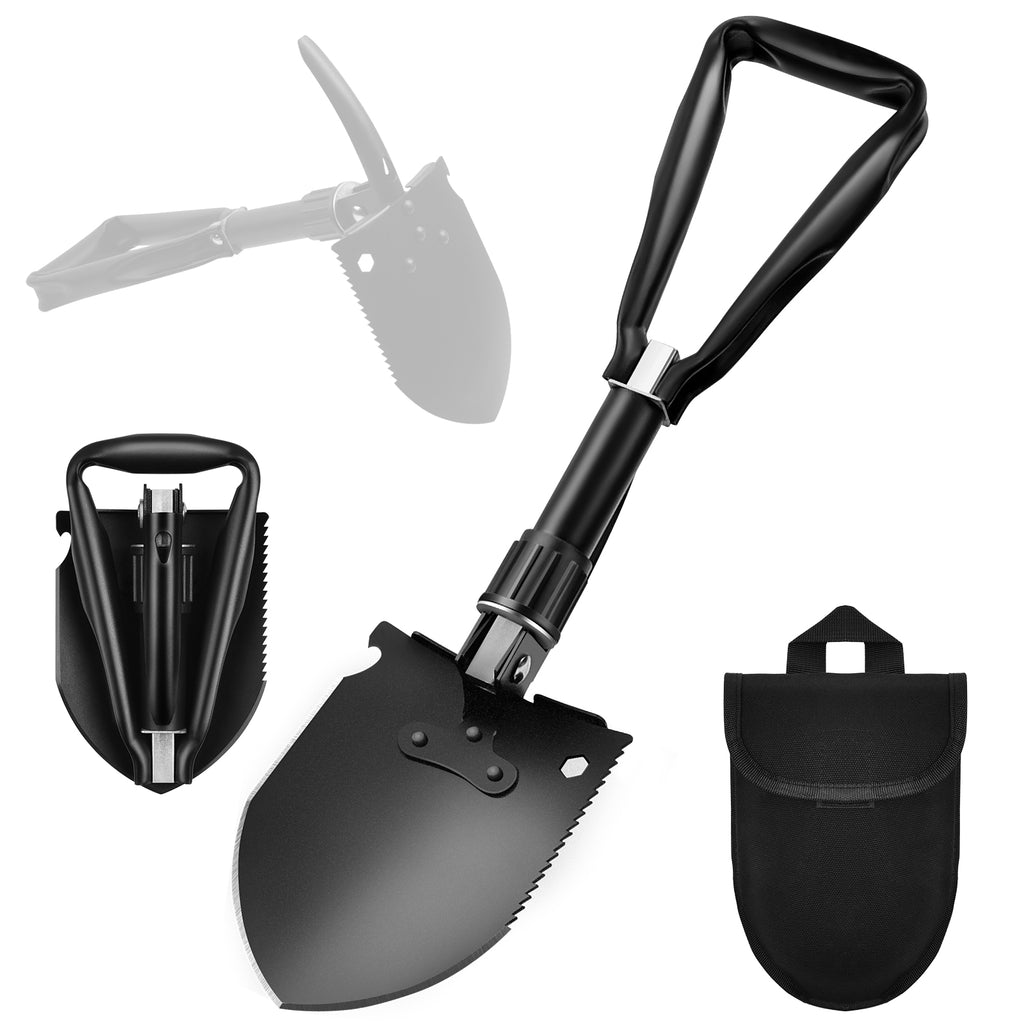 Yeacool Camping Shovel, Folding Shovel w/Pick, Entrenching Tool Military, Survival Foldable Spade, Heavy Duty Carbon Steel, with Carry Case, for Digging, Metal Detecting, Backpacking and Car Emergency