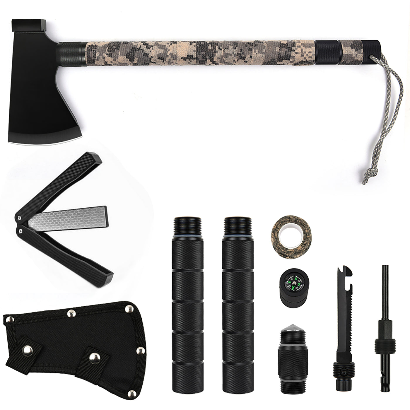 Yeacool Camping Hatchet, Survival Axe, with Sharpener, Sheath, Tactica