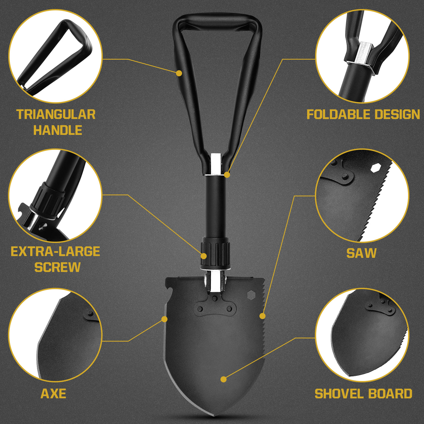 Yeacool Survival Shovel Axe, Camping Shovels Multi-Tool, Military Spad