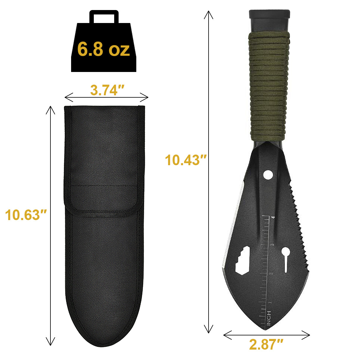 Ultralight Backpacking Trowel - Multitool Camping Shovel With Paracord & Carrying Pouch